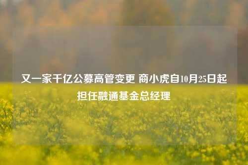 又一家千亿公募高管变更 商小虎自10月25日起担任融通基金总经理